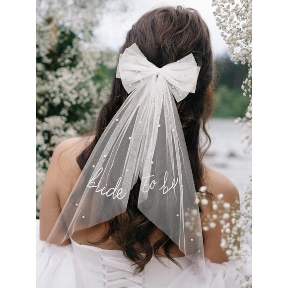 🆕 Women White Clip Bachelorette Party Decorations Pearl Bow Accessories - Picture 2 of 9